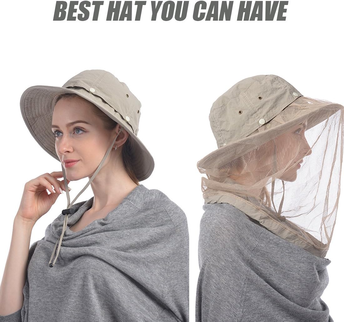 USHAKE Head Net Hat, Safari Hat Sun Hat Bucket Hat with Hidden Net Mesh - Image 5