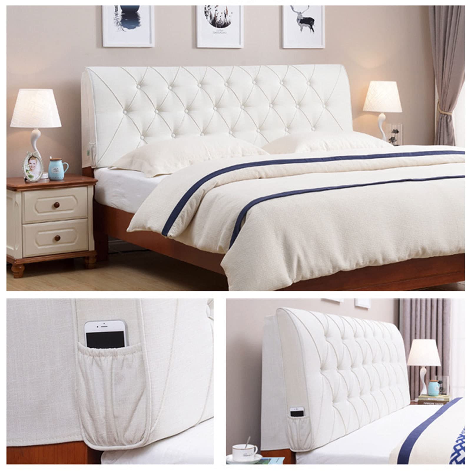 Cabecero Cama Funda Cojín para Respaldo De Cama, Cabeceros Cubierta, Tela De Lino De Algodón Espesar Cabecero De Cama Funda Protectora A Prueba De Polvo Decorativa,Beige-200x60cm