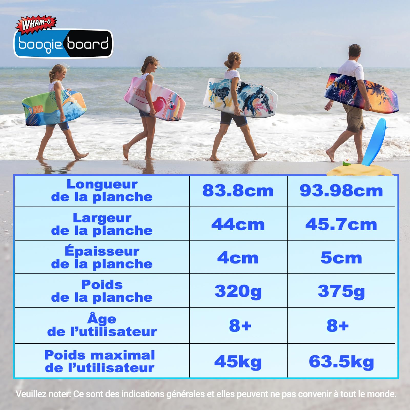 Wham-O Bodyboard Lot de 2 Planches de Natation pour Plage et Piscine - Planche de Surf légère pour Enfant - 94 x 46 x 10 cm - Revêtement Fiberclad Noyau Phuzion - avec Leash pour Un Maintien sûr