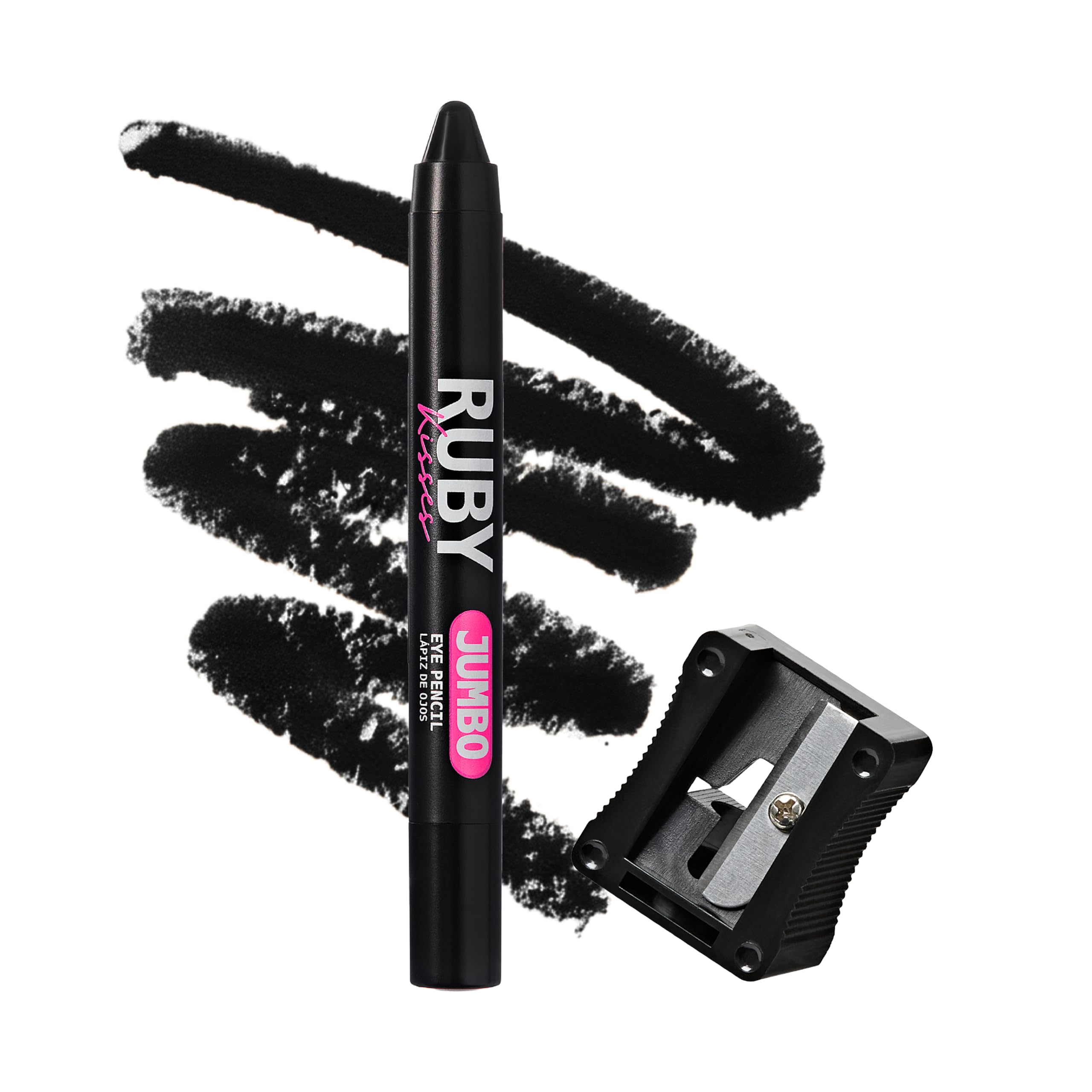 Ruby Kisses Jumbo Eye Pencil With Sharpener, Thick Eyeliner Pencil For Eye Shadow Primer & Highlighter on Waterline & Inner Corner, Blendable Eyeshadow Stick With Vitamin E & Candelilla Wax (Black) Black 0.18 Ounce (Pack of 1)