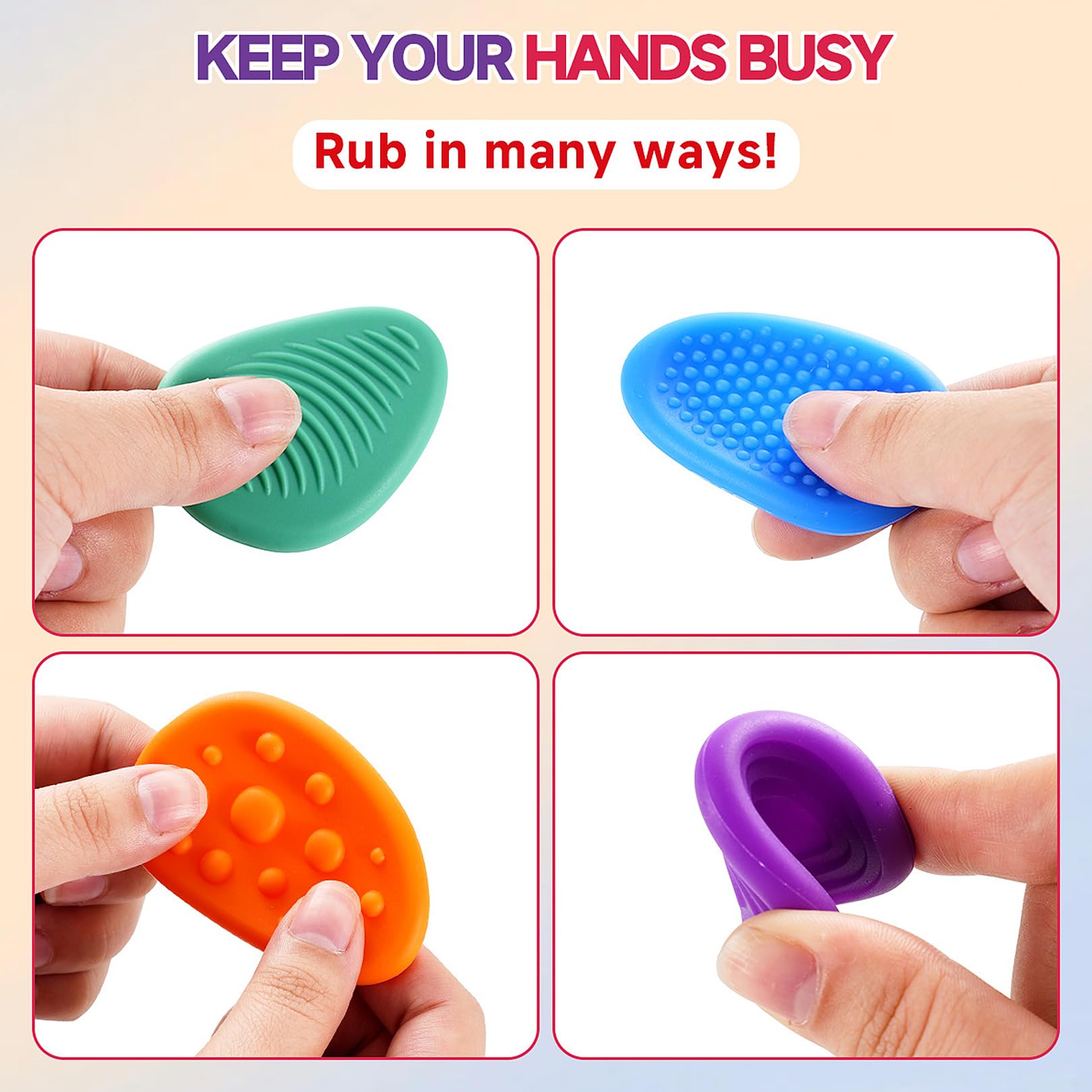 strrng 6-Piece Sensory Stones for Kids Worry Stones, Sensory Toys, Anxiety Relief, Silicone, Multicolor, Rainbow, Educational - Image 4