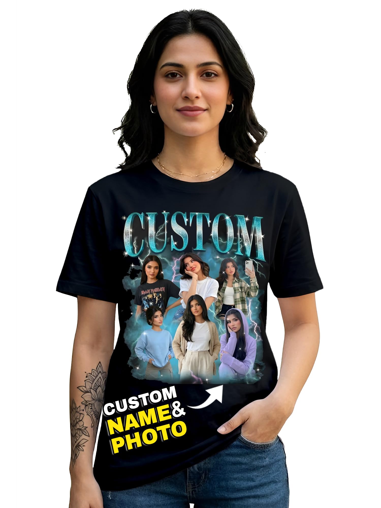 Custom Photo Regular T-Shirt for Men & Women | Personalized Bootleg Rap Style Graphic Tee-image-22