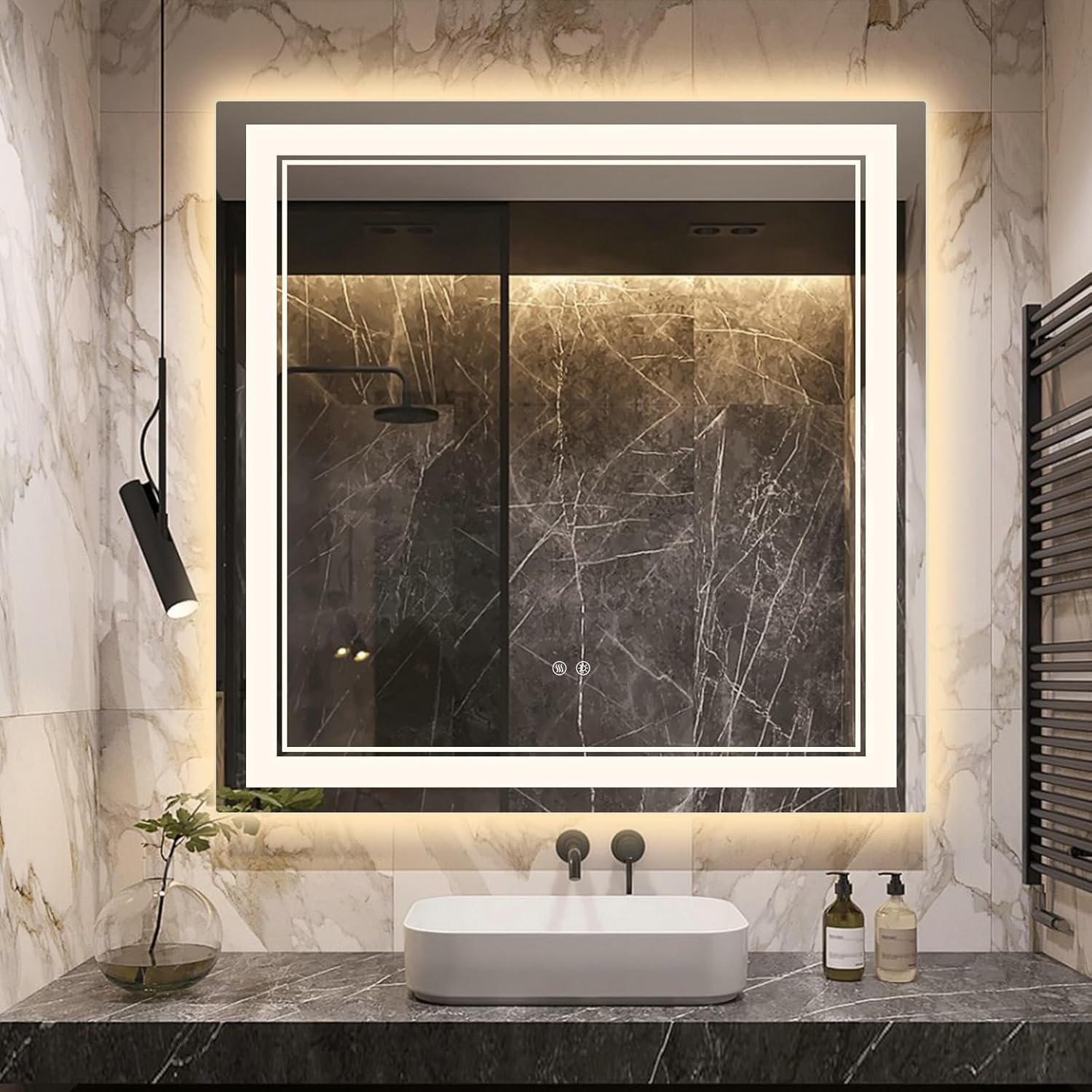 LED Bathroom Mirror 36x36, Anti-Fog Shatterproof Vanity Lighted Mirrors with Memory Tempered Glass Wall Mirror, 3 Adjustable Colors IP65 Waterproof, Horizontal Vertical, UL Listed