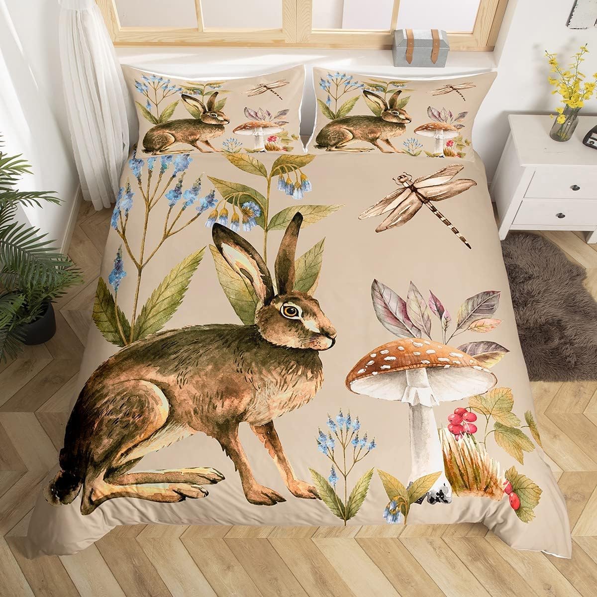 Aozhiswe Hare Duvet Cover King size Bedding Quilt Cover Set Animals and Plants Comforter Cover 3D Print with Zipper Closure Soft Microfibre with 2 Pillowcases 4468r