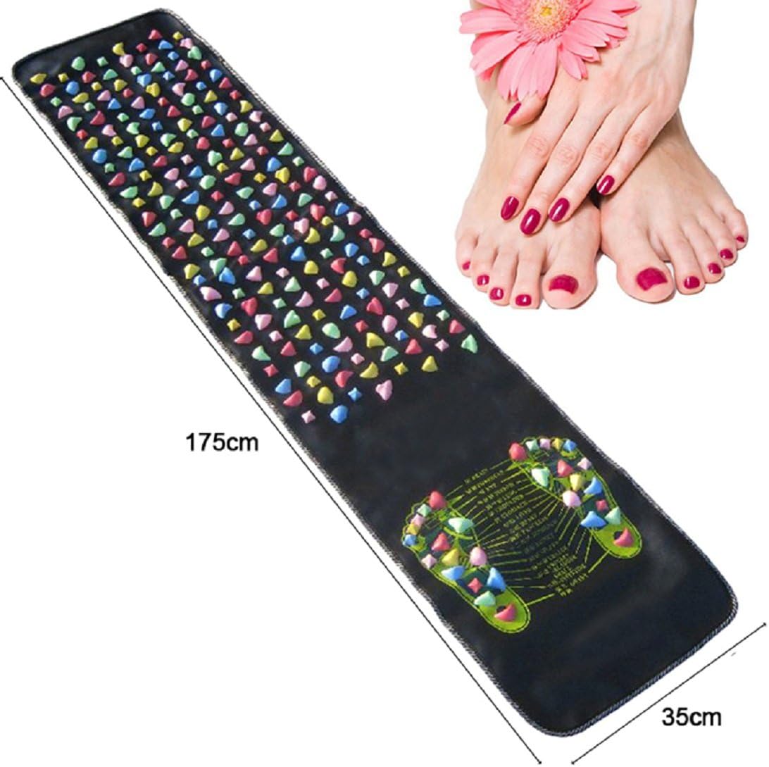 Lolicute Foot Massage Stone Mat，Reflexology Walk Stone Foot Leg Pain Relieve Relief Walk Massager Mat,Acupoint Mat for Acupressure Relaxes The Nerve Ache Ease Tiredness of The Muscle（68.89in*13.8in : Health & Household