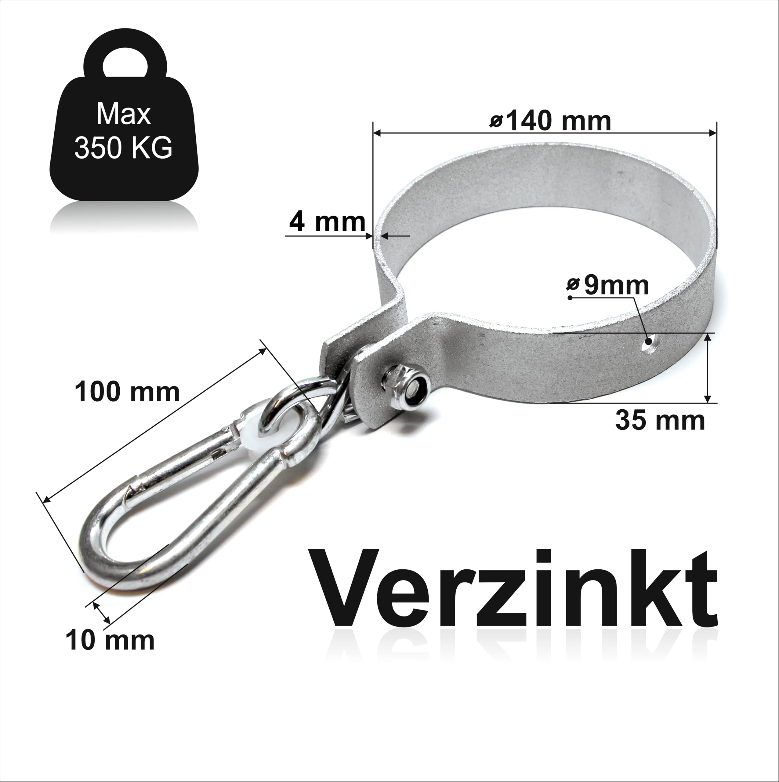 PRIOstahl Klamra do huśtawki 140 mm hak do mocowania huśtawki karabińczyk obejma