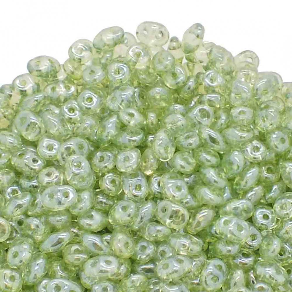 2.5x5mm Czech Glass Super Duo Beads - Transparent Light Green - 10g