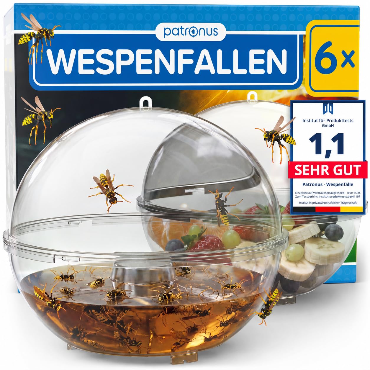Patronus Wespenfalle für draußen [15 cm groß] zum effektiven Schutz vor Wespen - Umweltfreundlich Wespenvertreiben ohne Gift, Wirksames Mittel gegen Wespen, Lebendfalle zur Wespenabwehr Outdoor