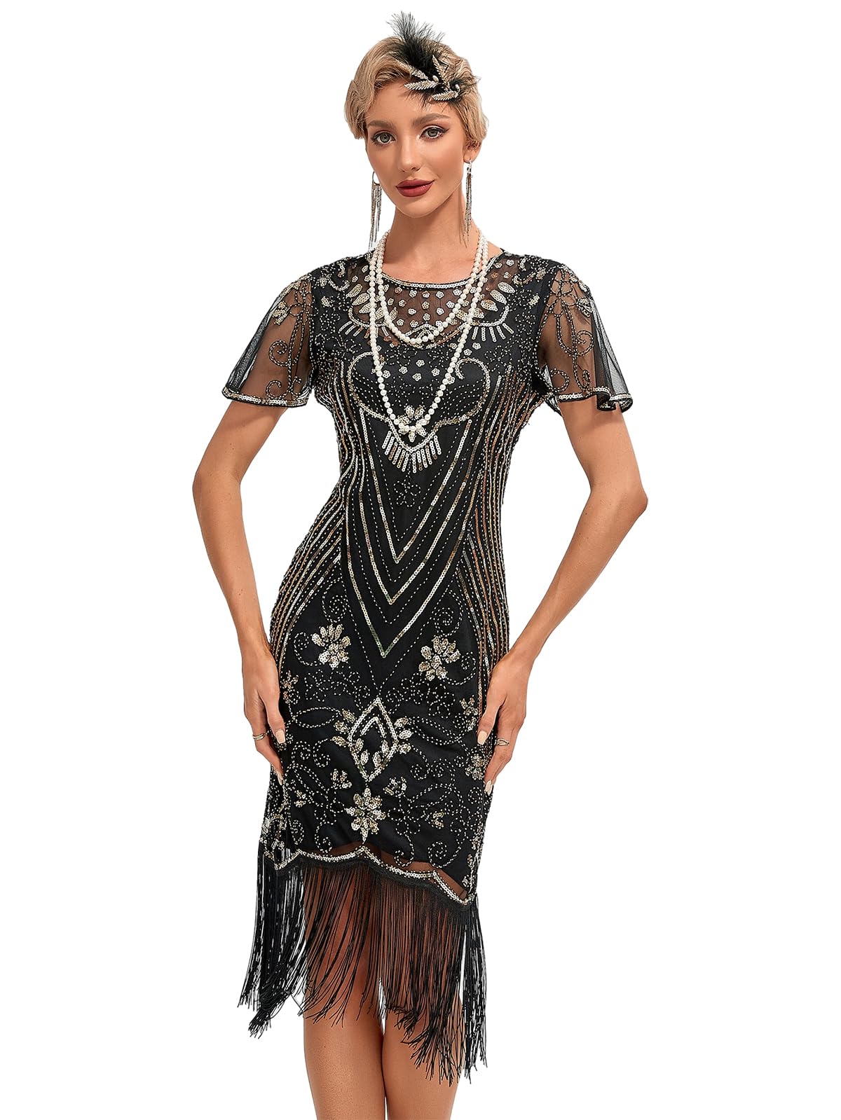 Viloree Mujer Flapper Vestidos 1920s Cuello En V con Flecos De Cuentas Gran Gatsby Vestido Lentejuelas Vestido Deco
