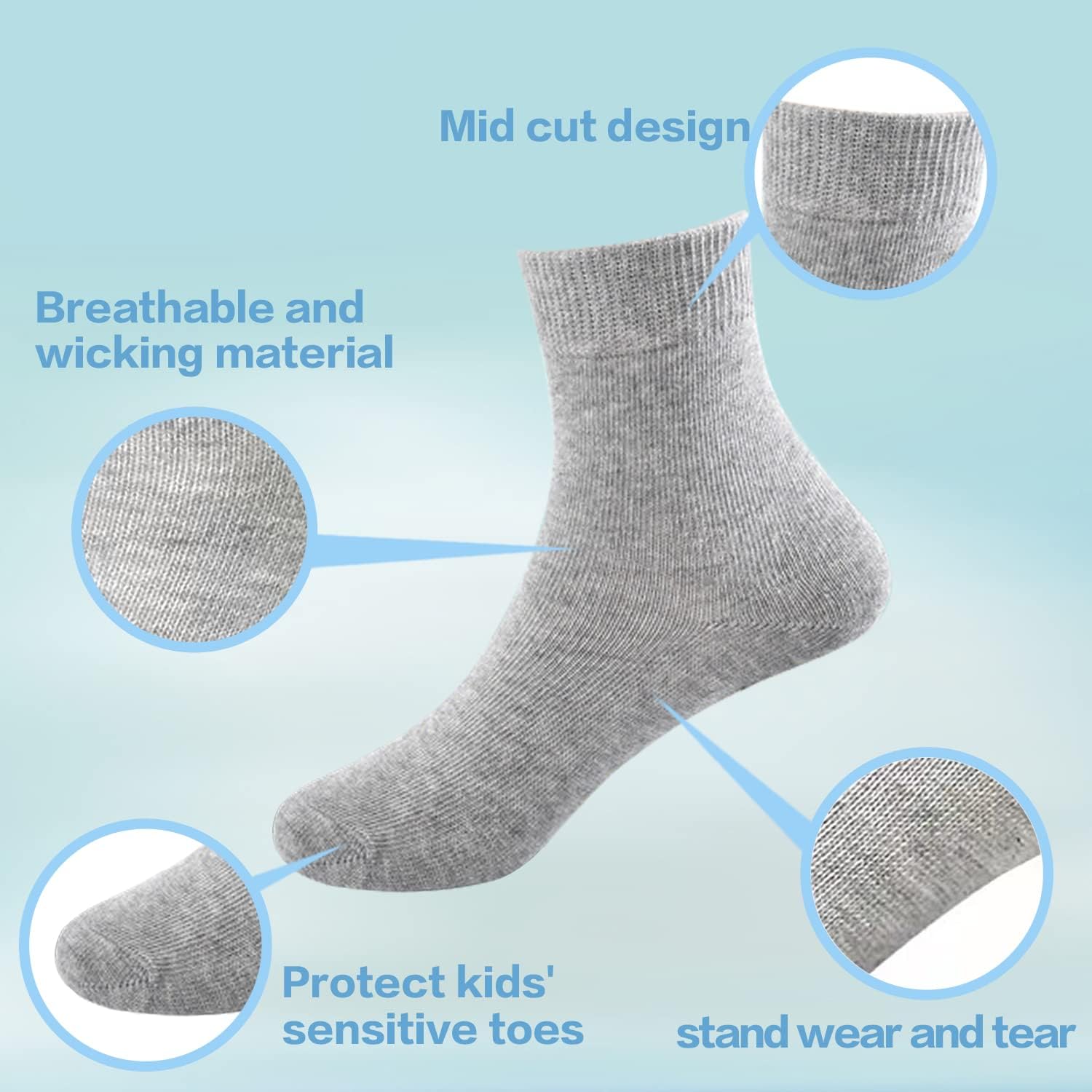 Boys Socks, 15 Pack Toddler Kids Crew Athletic Socks Soft Half Cushion Calf for Youths Little Big Boy Girls Sport - Image 7