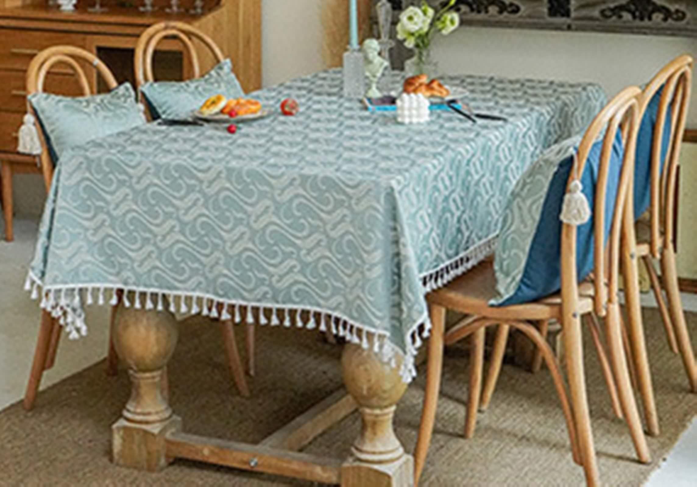 Tovaglia Rettangolare Verde, Tovaglia Tavolo Salotto Cotone Lino Forma Di Nuvola con Nappa Copri Tavolo 135X240CM per Soggiorno Cucina
