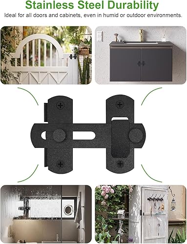 Miniatura 3 de 4 paquetes  Cerradura de puerta corrediza de granero de 3 pulgadas, pestillo de cerradura de puerta de acero inoxidable negro para puertas de valla