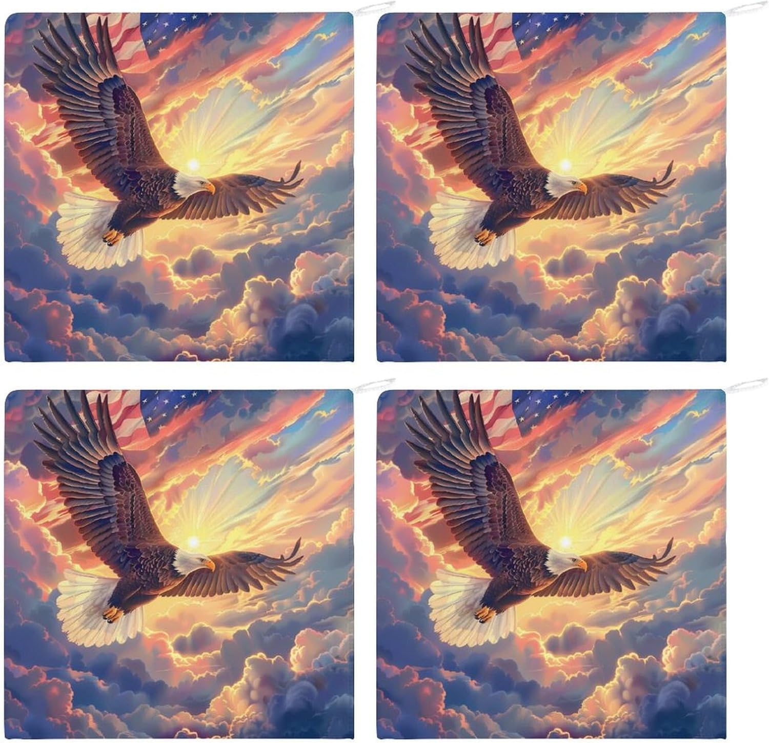 U.S Bald Flyingeagles Hand Towels for Bathroom Kitchen Towels Small Towel Handkerchiefs with Hanging Loop 4PCS