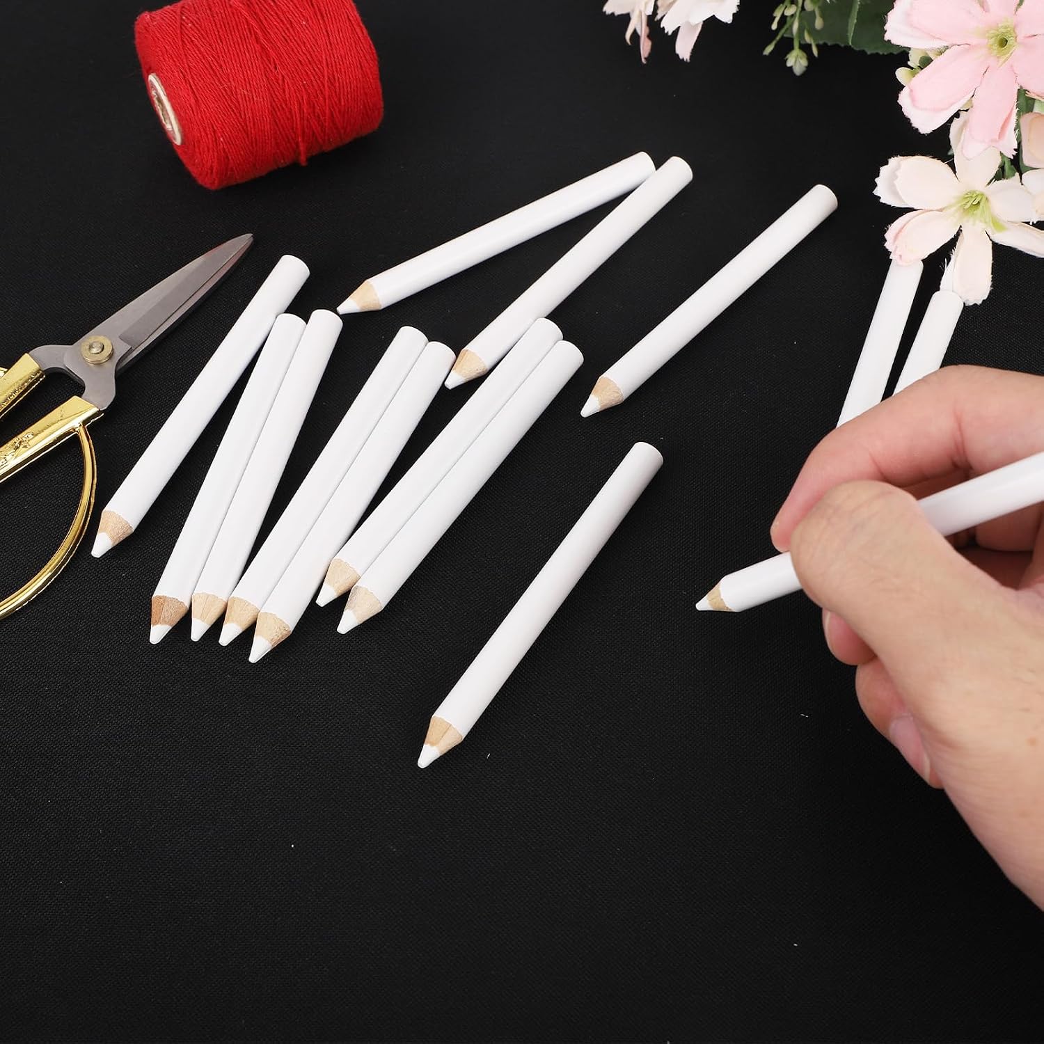 14pcs Fabric Pencils for Sewing, White Wooden Water Soluble Fabric Marker Tailors Chalk Pencil Washable Marking Pens Tools for Tailoring Quilting Woodworking DIY Craft