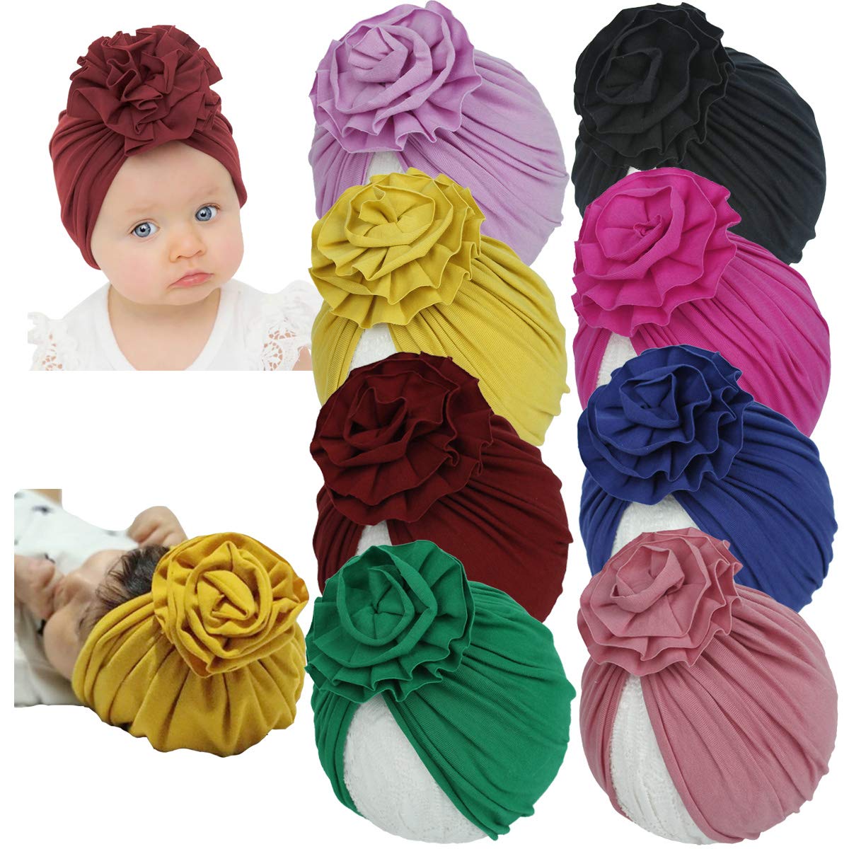 Yili MaiziBaby Turban Newborn Baby Girl Hospital Hat Cotton Toddler Nursery Beanie Headwrap Bohemia Donuts Cap…