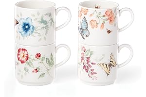 LENOX Butterfly Meadow 4-Piece Stacking Mug Set: Exemplary Craftsmanship Meets Enduring Elegance