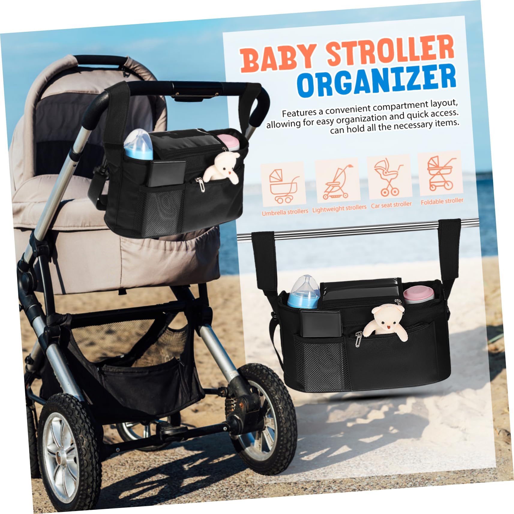 BESTonZON Borsa Organizer Per Passeggino Portabicchieri Per Passeggino Accessori Per Organizer Per Neonati Borsa Portaoggetti Per Carrozzina E Passeggino