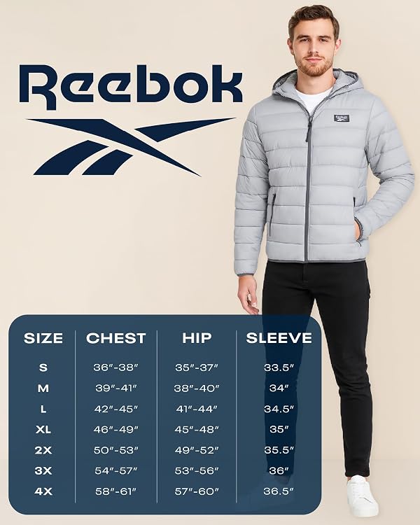 Reebok Mens Winter Jacket - Warm Heavyweight Mens Winter Coat - Wind Water Resistant Insulated Quilted Puffer Jackets for Men, Size Large, Mineral Blue by Reebok - Image 7