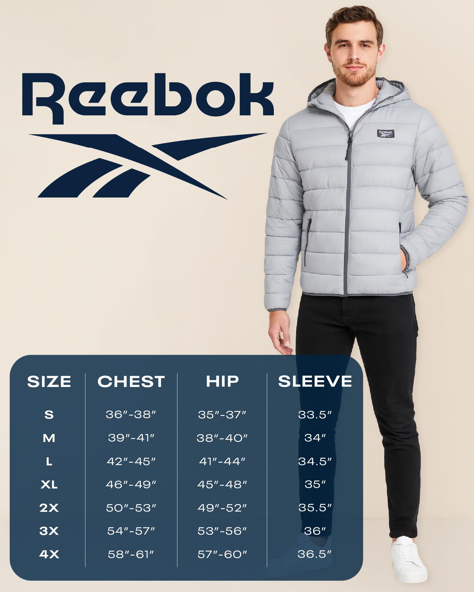 Reebok Men's Jacket – Lightweight Hooded Quilted Puffer Coat – Warm Insulated Winter Jacket for Men (S-4X)