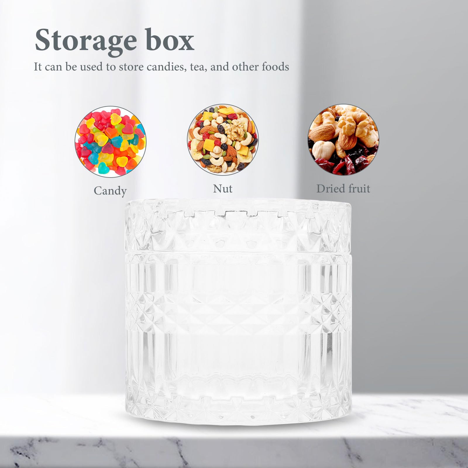 Barattolo di Vetro Trasparente con Coperchio Ermetico, Contenitore per Caramelle e Snack, Porta Candele e Tè, Barattolo da Cucina Decorativo per Conservazione Alimenti e Uso