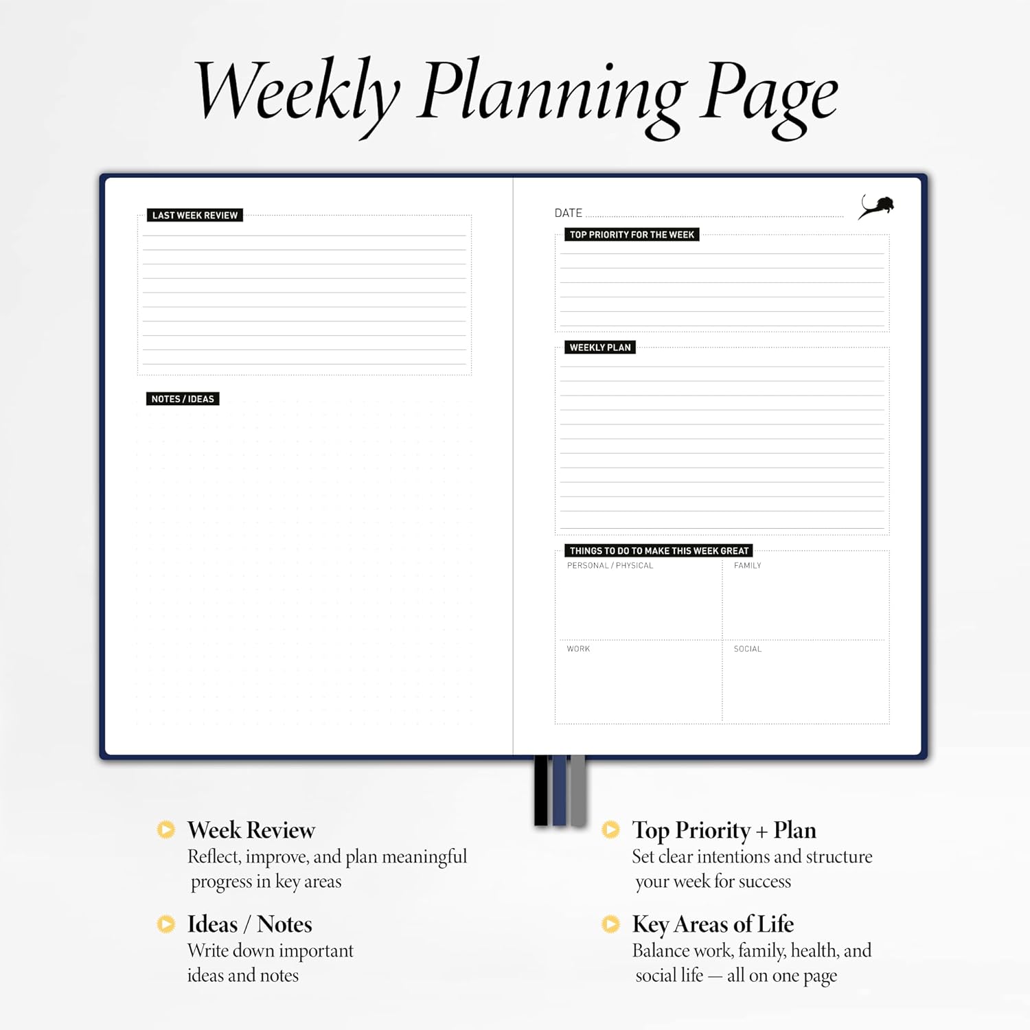 Undated Day Planner & Calendar – 6-Month Life Organizer for Productivity, Time-Management & Focus | 24-Hour Hourly Agenda for Men & Women, Faux Leather Hardcover (Blue)