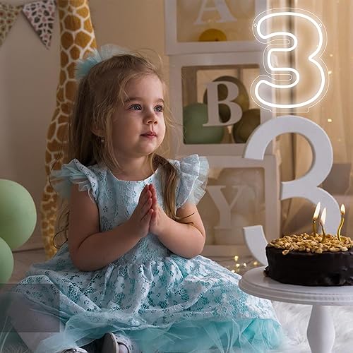 Miniatura 5 de ATTNEON Letrero de neón del número 3, luces de neón con luz LED de tres números, luz número 3 para boda, cumpleaños, fiesta, aniversario, regalos de