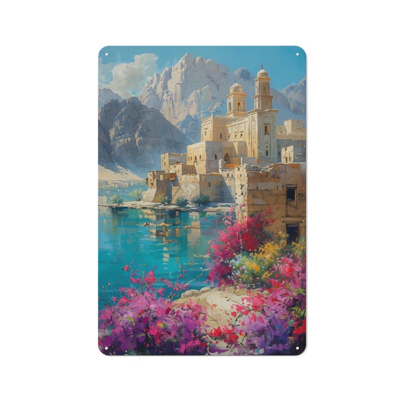 Junmoney Ancient Monastery By The Lake Retro Tin Wall Plaque 30X20cm For Man Cave Or Games Room, For Games Room Collectors
