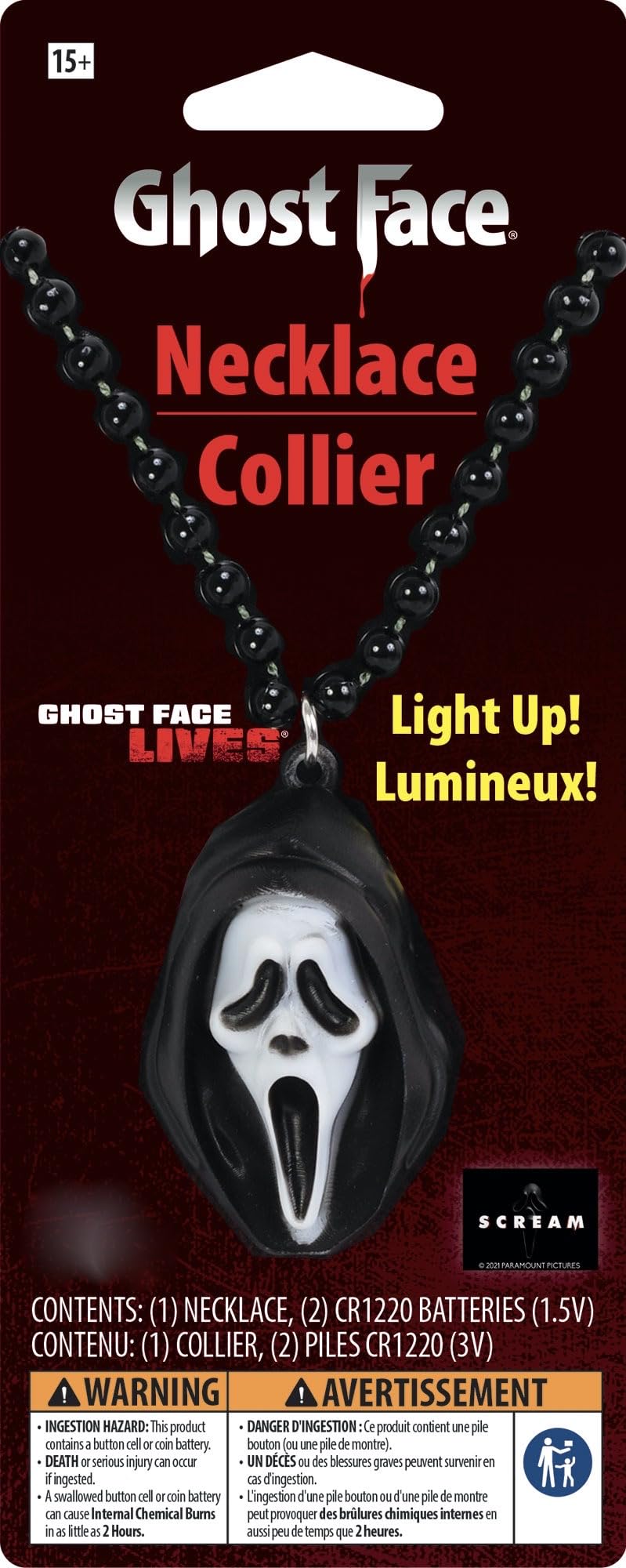 MIMIKRY Original Ghost Face Scream LED Leucht-Kette Halloween Horror Ghostface Halskette Geist Film