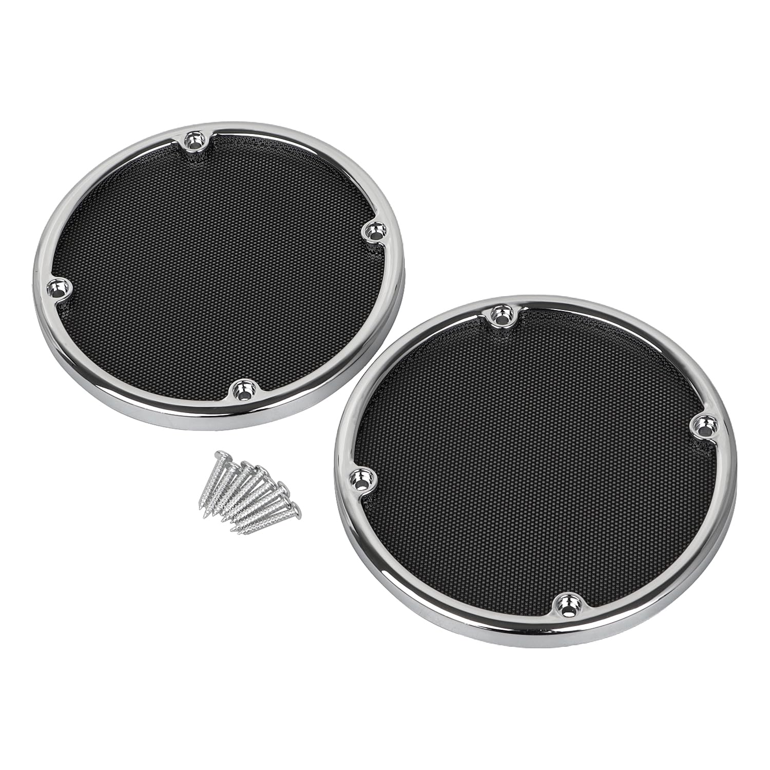 Rear Speaker Trim Metal Mesh Grill Cover for Harley Touring Electra Glide FLHTC 1996–2013 Street Glide FLHX 2006–2013, Chrome Trim+Black Mesh