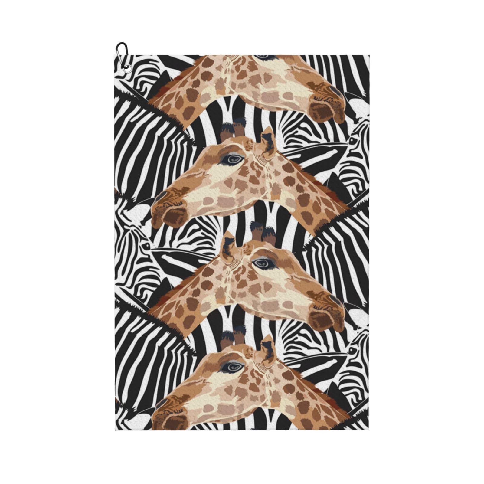 Hnnkloy Zebra And Giraffe Printed, 16x24 in Portable Waffle Golf Towels with Carabiner Clip for Golf Bag