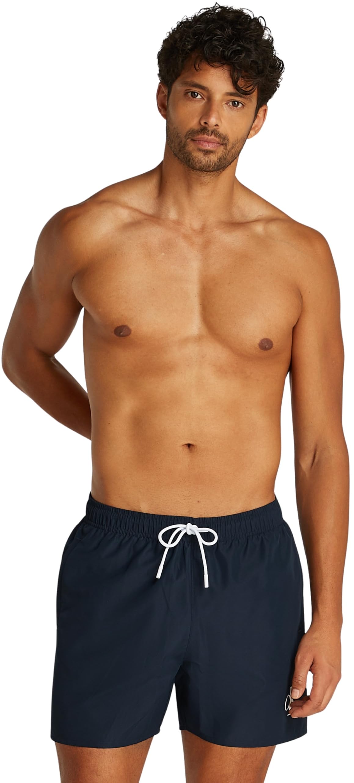 Calvin Klein Men’s Medium Drawstring Swim Shorts with Logo, Blue (Dark Sapphire), XL