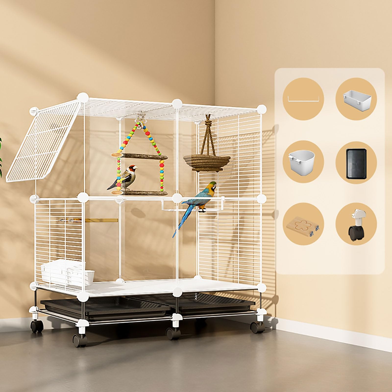 HTTGDGDH Bird Cage, Large Parrot Cage Iron Bird Cage With Wheel And Removable Tray, For Lovebirds Parakeets Cockatiels And Parrotlet, Pet Flight Bird Cage Birdcage,75x37x90cm