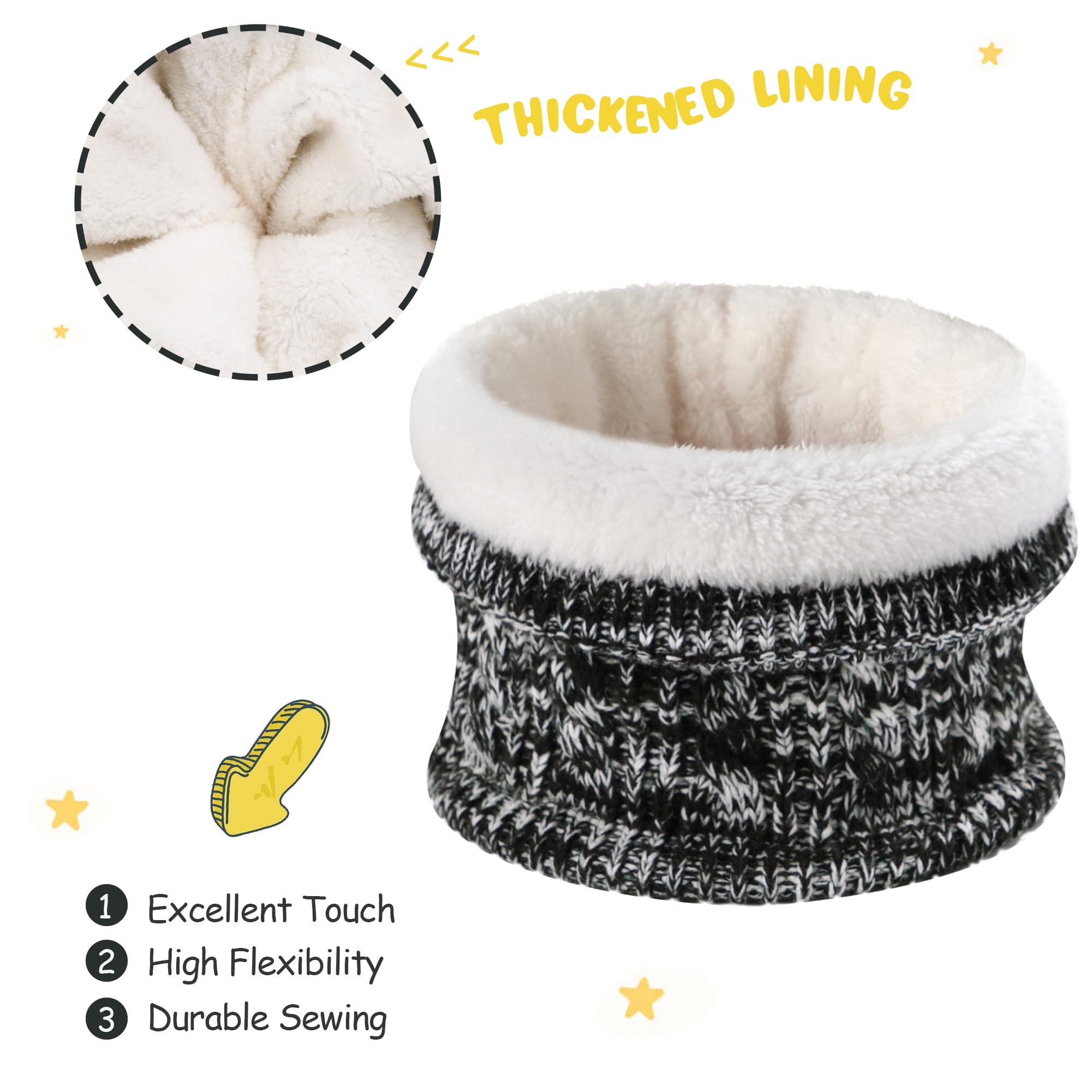 Bebes Enfants Bonnet Pompon Hiver Echarpe Gants Ensemble Cache-Cou avec Polaire pour 0 3 6 Mois 0-8 Ans Cadeaux pour Filles Garçons