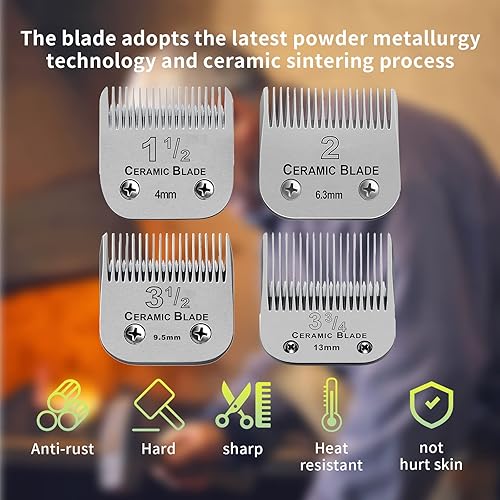 Miniatura 5 de Juego de 4 cuchillas de cerámica de repuesto desmontables profesionales, longitud de corte de 0.157 in a 0.512 in, compatible con Andis AGC, BDC,