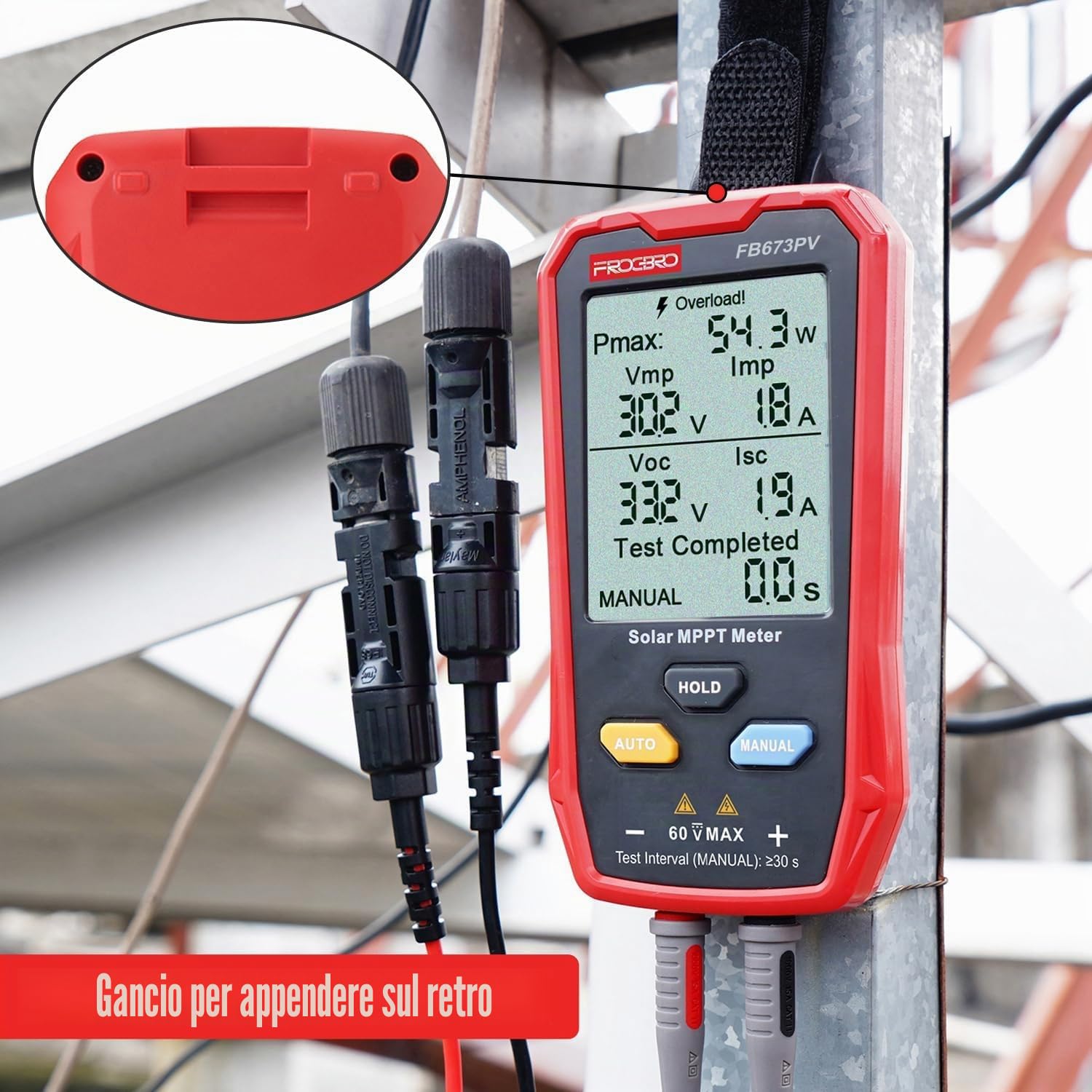 FB673PV Tester Pannelli Solari, Multimetro Fotovoltaico 800W, Strumento di Misura MPPT con LCD Ultra Chiaro, Diagnostica Smart Tensione Circuito Aperto MPPT, Test Dati Moduli Fotovoltaici