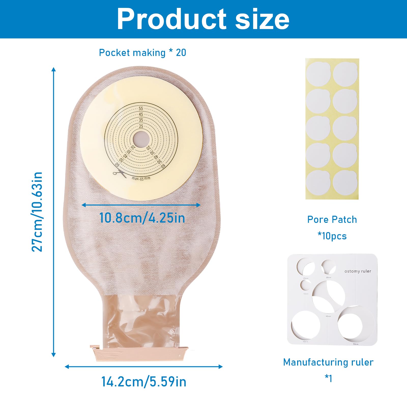 20 Bolsillos de colostomía: Bolsillo de ostomía de una sola pieza para mujeres y hombres, Bolsillo de ostomía desechable con cierre de clip, bolsillo de ostomía de una sola pieza drenable para el