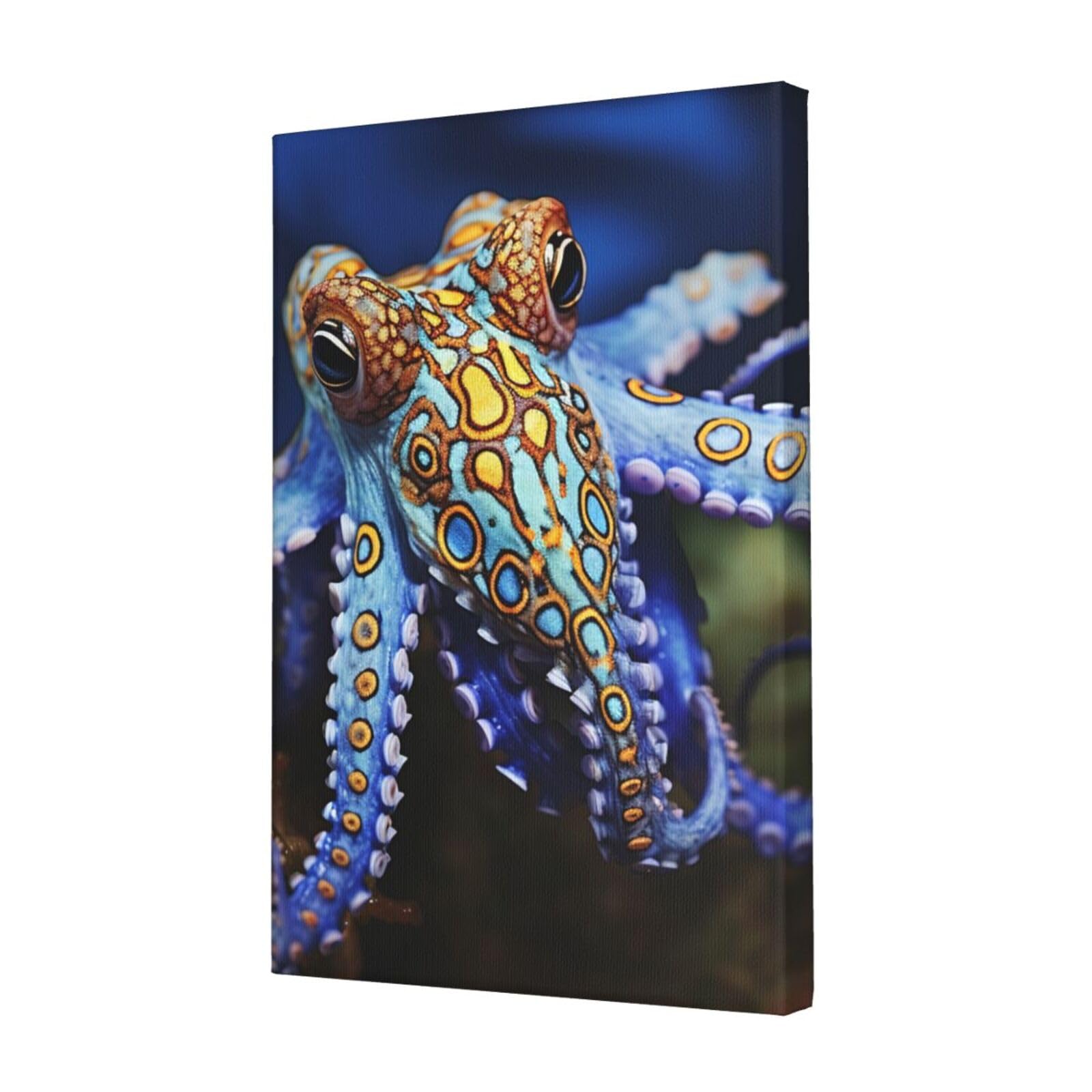 KLOPH Blue Ringed Octopus Canvas Wall Art for Living Room 12"x18" Modern Artwork Painting for Bathroom Hanging Canvas Prints Aesthetic Wallart for Bedroom Kitchen Office Wall Decor