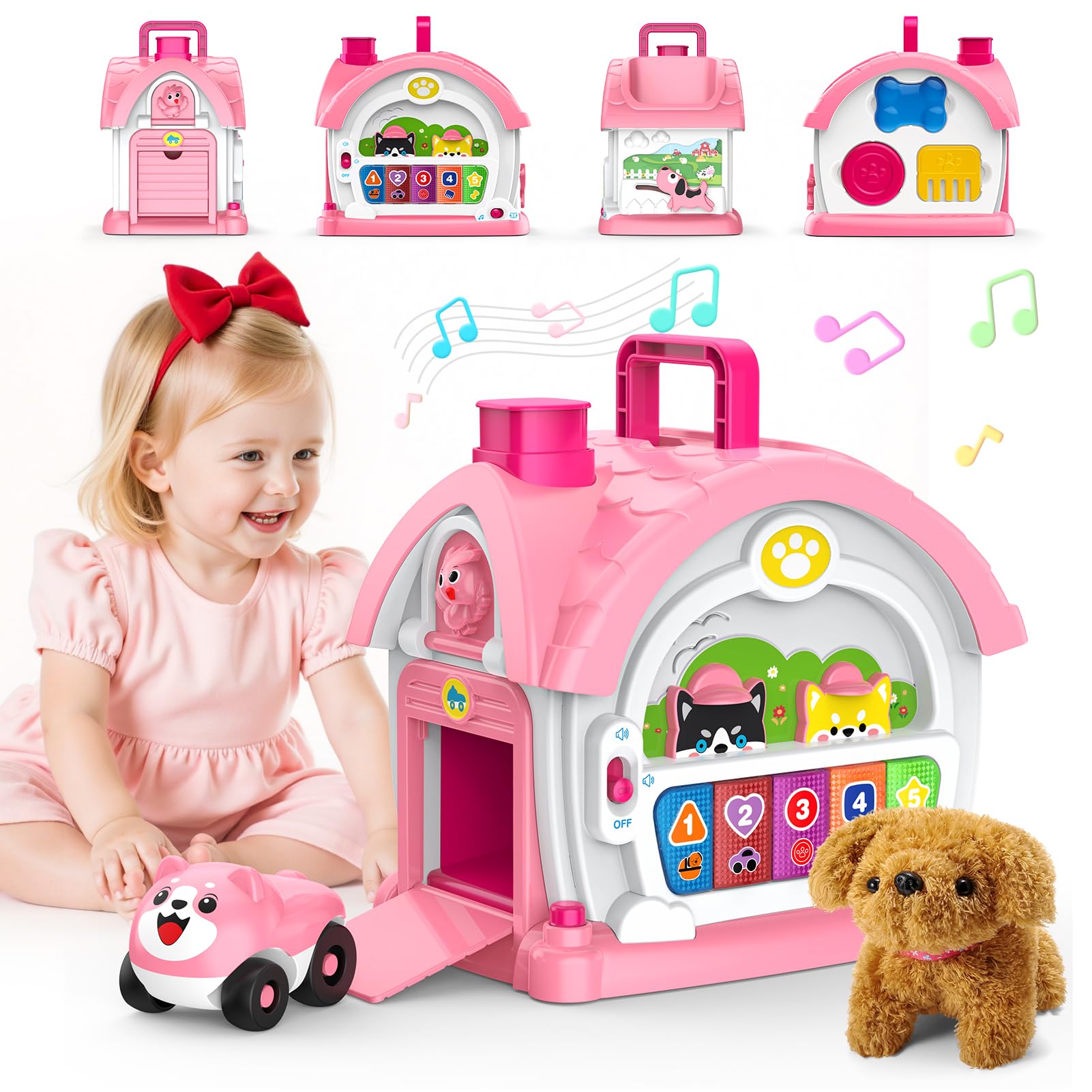 Juguetes para niñas de 1 y 2 años: juguete Montessori para 1 año, casa de actividades multifuncional 6 en 1 para bebés con coche/música, regalos de cumpleaños para niñas de 1 y 2 años