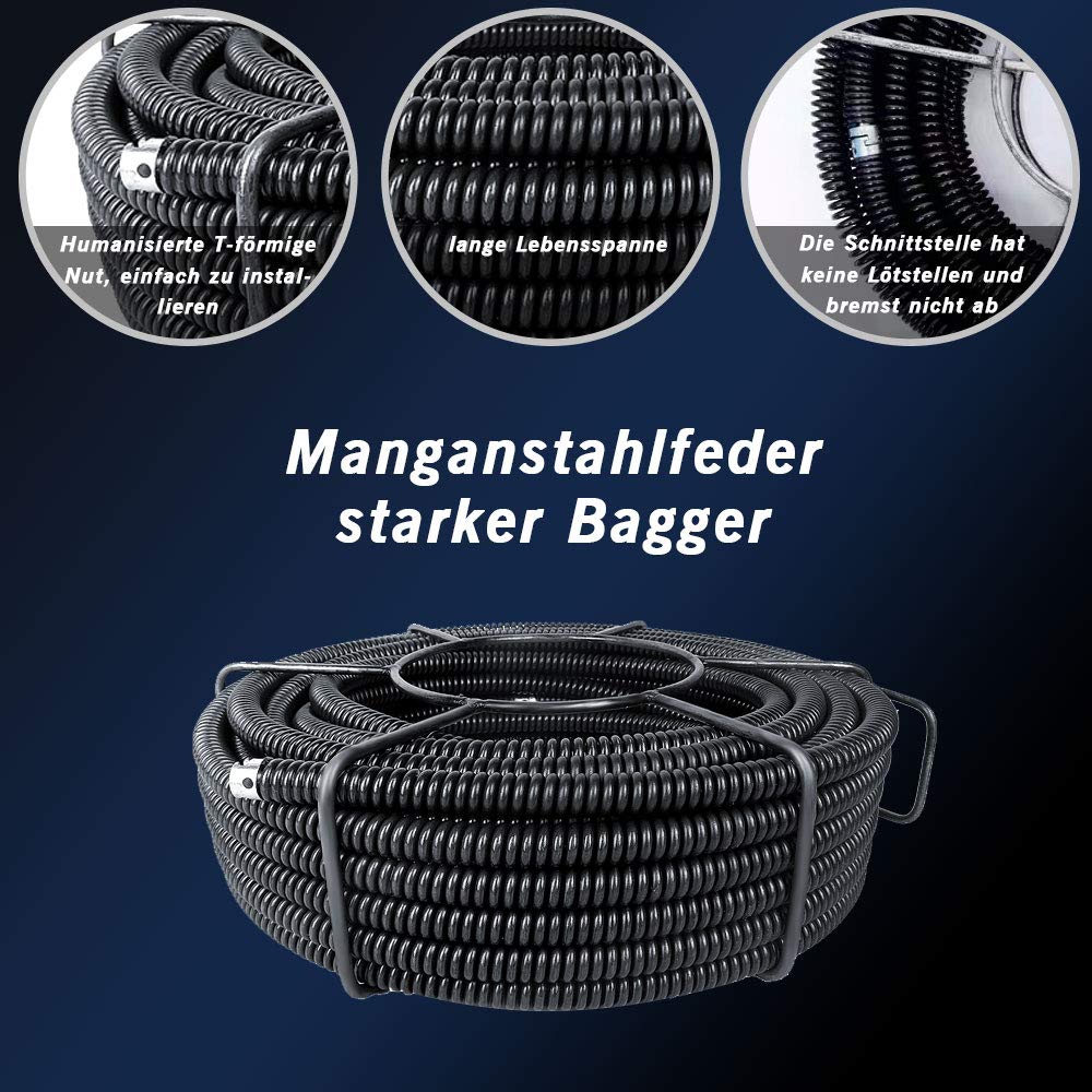 Anbull 850W elektrische Rohrreinigungsmaschine mit 14m Ø22mm,14.5m Ø16mm, 5m Ø10mm Spirale für Ø20-200 mm Rohrleitungen,rohrreinigungsmaschine elektrisch,450U/M Rohrreiniger, rohrreinigungsspirale