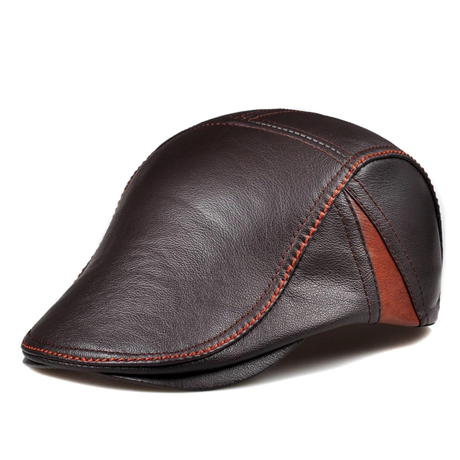 Winter Man Head Warm Darke Berets Hat Male Genuine Leather 56-60 cm Fitted Stitches Caps For