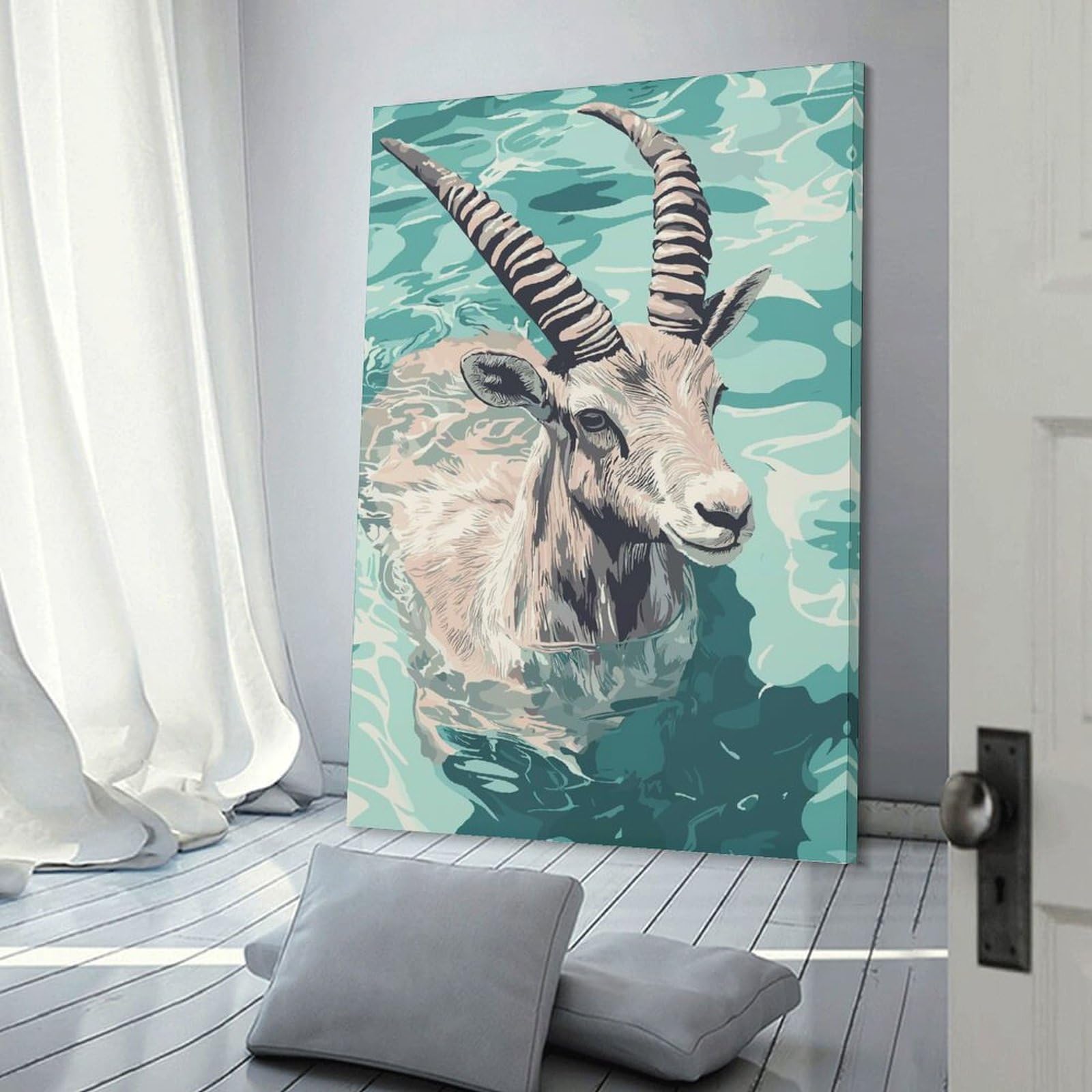 Junmoney Swimming Antelope Illustration Home Decor Wall Art, 24x36inch(60x90cm), for Apartment Walls, Studios Or Work Areas, Wall Decor with Flexible Room Appeal