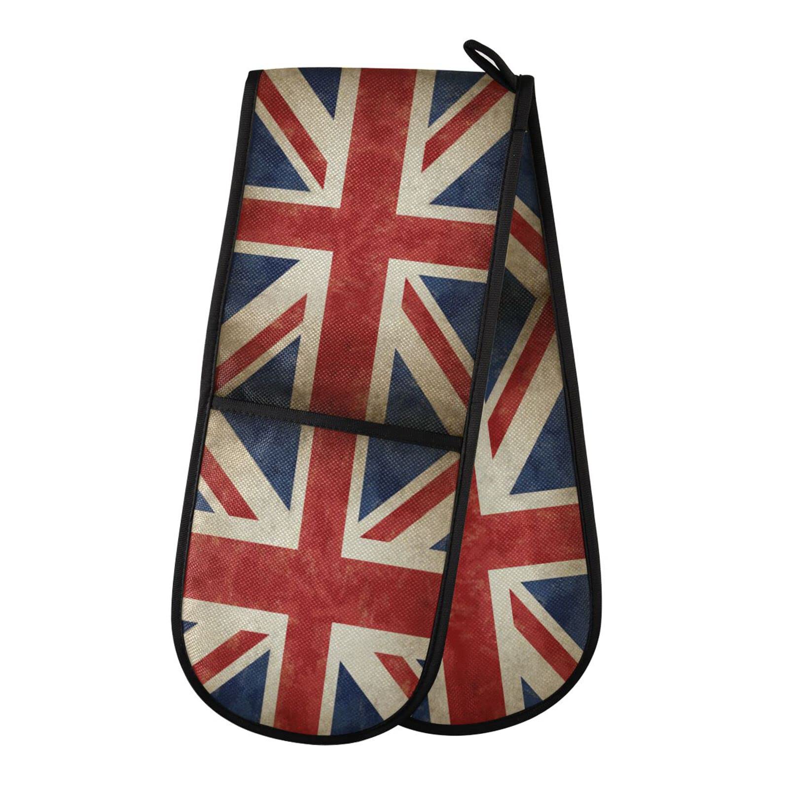 Double Oven Glove Vintage UK Flag Heat Resistant Double Ovens Mitt Modern Cooking Gloves Potholders
