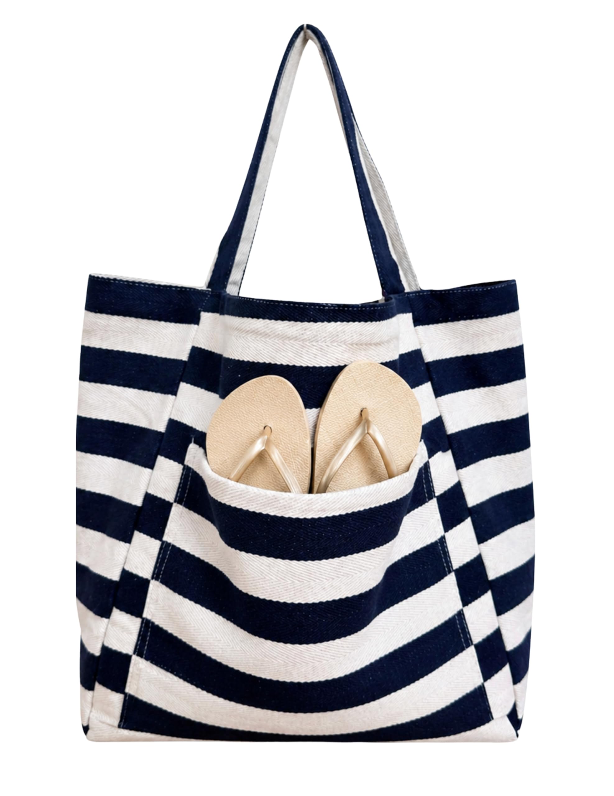 happymaker - Leichte XXL Strandtasche Damen, gestreifte Sommertasche aus Stoff für Urlaub & Strand, großer Shopper leicht & faltbar