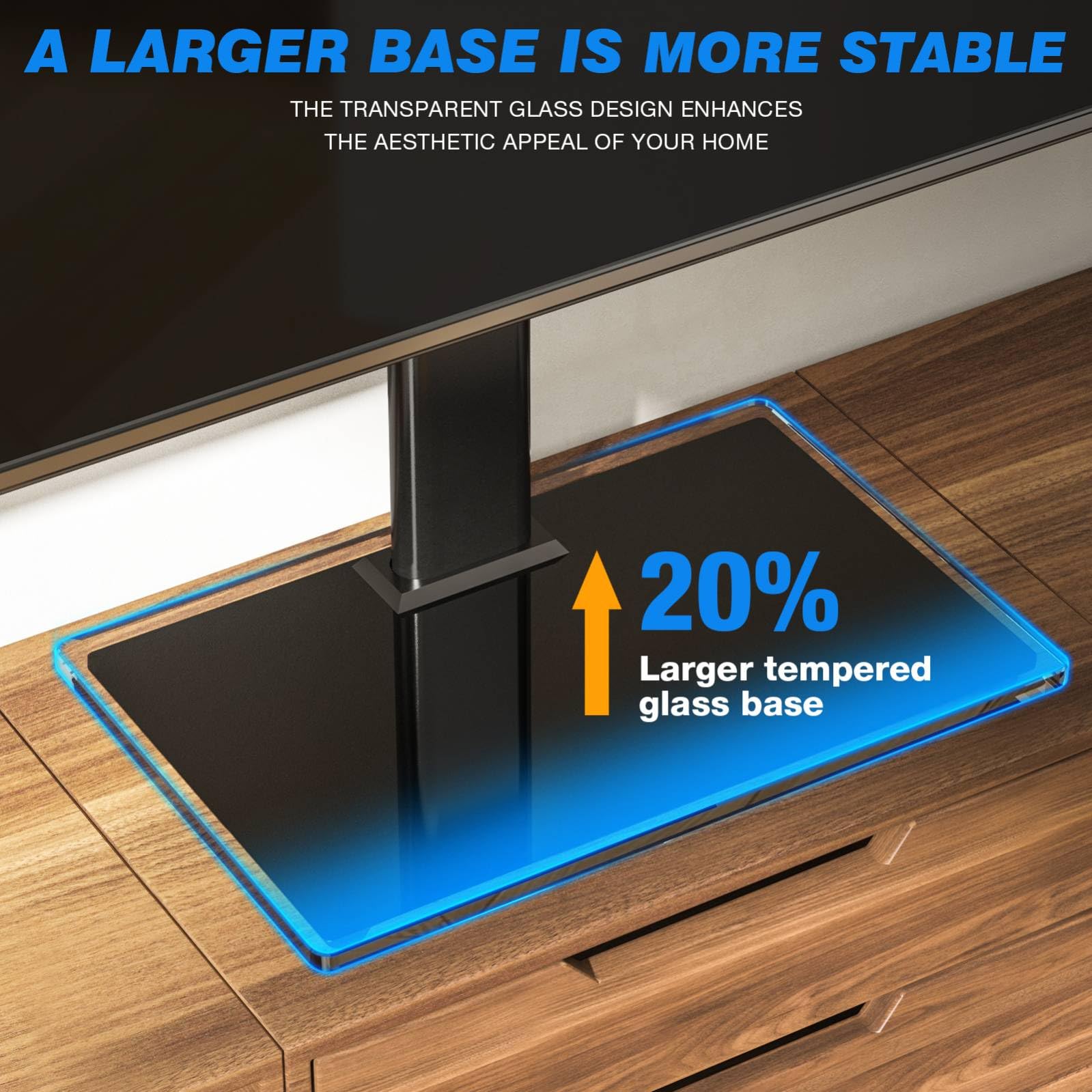 Rfiver Universal Table Top TV Stand TV Base Replacement for Most 27-60 Inch LCD LED Flat Curved Screen TVs Holds up to 88lbs, Height Adjustable TV Mount Stand with Tempered Glass Base, VESA 400x400mm