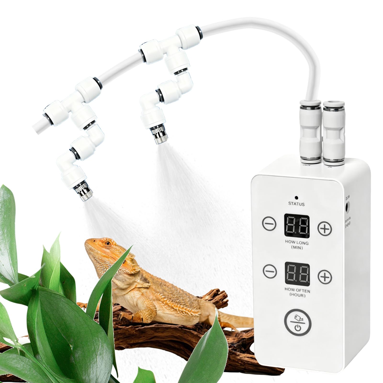 Impianto di irrigazione per terrario, umidificatore intelligente per rettili, con timer e ugelli di spruzzo, regolabile a 360°, per terrario, foresta pluviale, terrari, anfibi, rettili