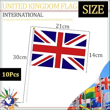 10pcs Small Union Jack Flags on Sticks Fifa World Cup Football 2026 Decorations,Mini Hand Held Waving United Kingdom UK Flags Great Britain British Flag for Euro Football Union Jack Party Decorations