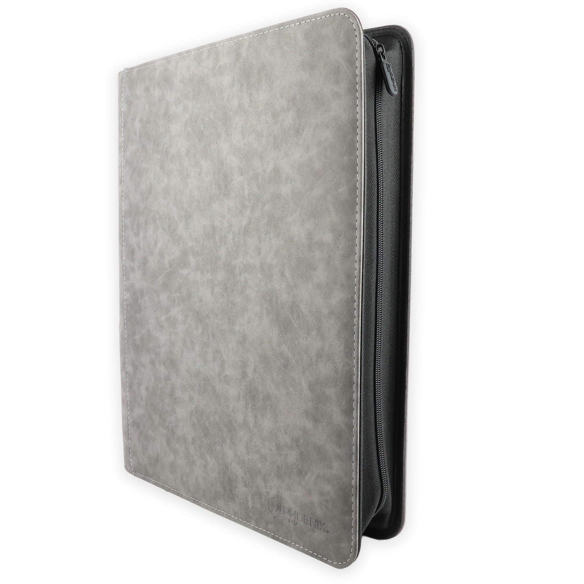 Phoenix Shield 69109 – Album Gris effet cuir 9 pochettes pour cartes en toploader (360 cartes) – Classeur rigide à fermeture éclair avec ouverture latérale