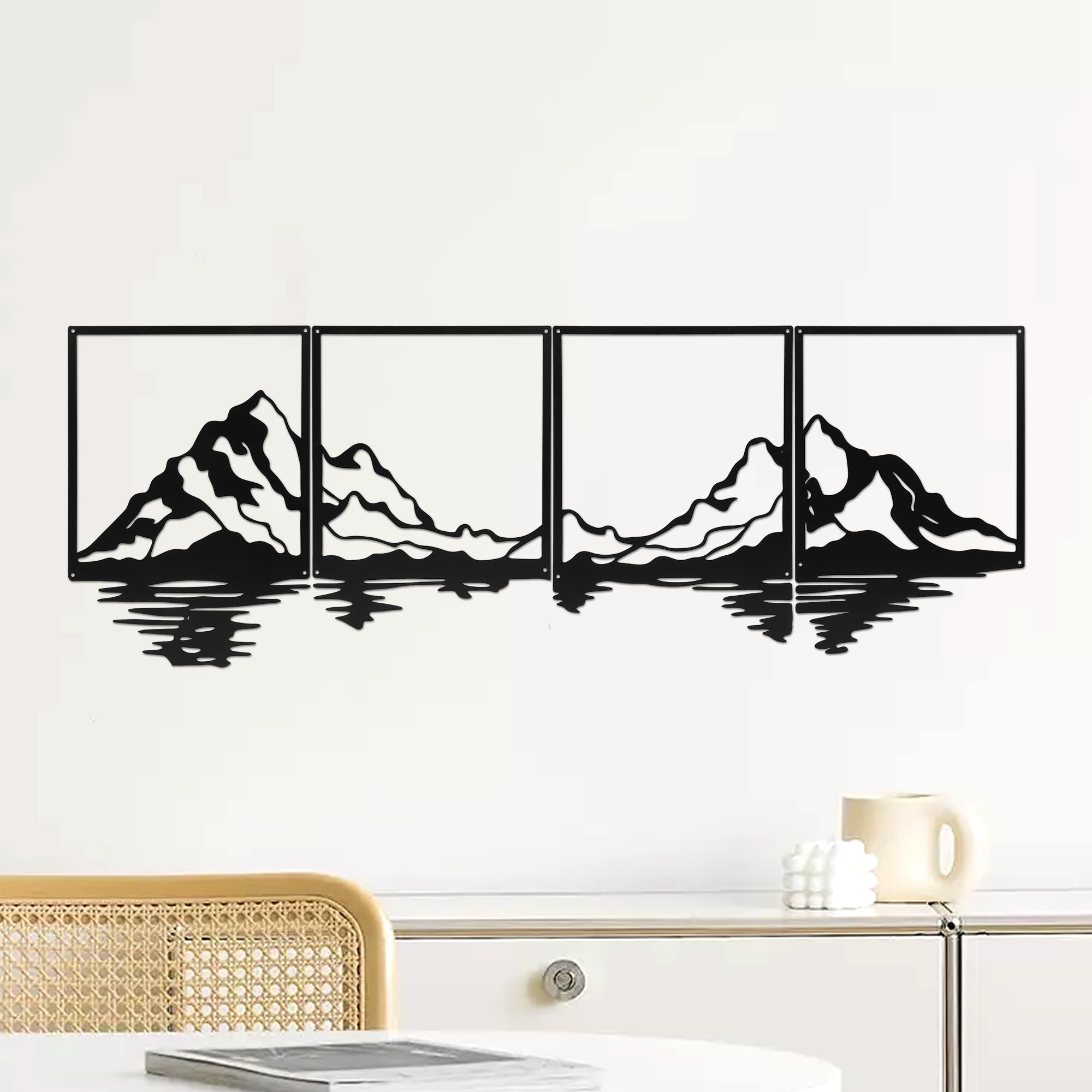 MEKOTRIN 4 Pcs Metal Wall Art Black - Mountain Scene Wall Decor Minimalist Modern Nature Home Wall Hanging Art for Living Room Bedroom Office, Water