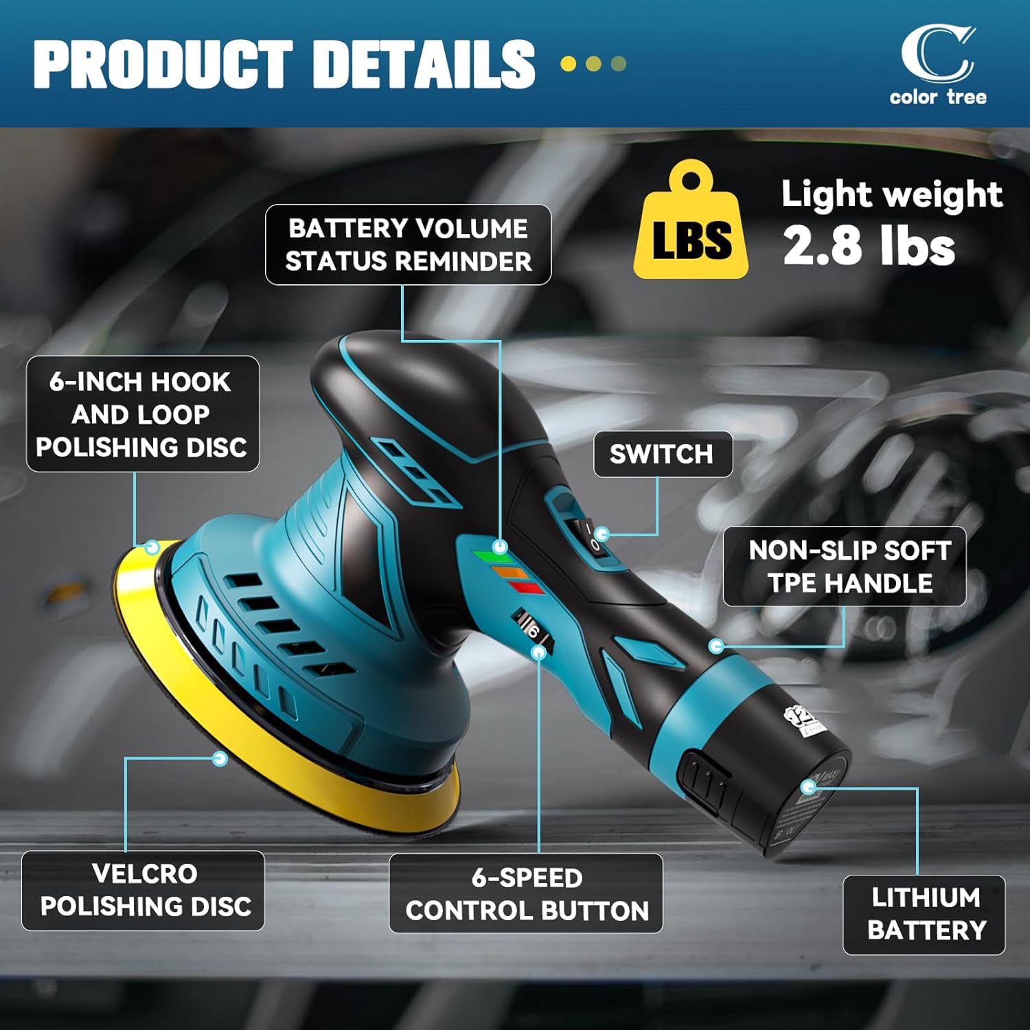 Polisseuse Voiture, Polisseuse Voiture Sans Fil, 6 Vitesse Variable, 2800-6000 Rpm, 1/2 X 1500 Mah 21v Batterie, Pour Le Polissage Et Le Cirage De Voitures Meubles (nouveau-1 x batterie)