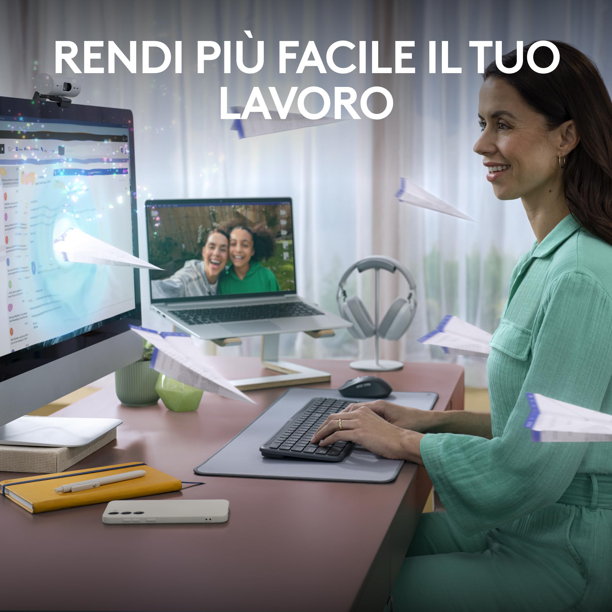 Logitech MK950 Signature Slim wireless tastiera e mouse Kit con di digitazione silenziosi, switch tra tre dispositivi, Bluetooth, più sistemi operativi, Windows, Mac, Layout Italiano QWERTY, Grafite